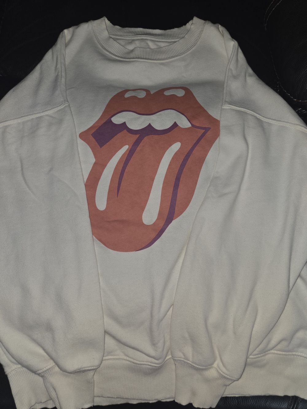 American Eagle Outfitters White Sweatshirt with Pink and Purple Tongue Graphic